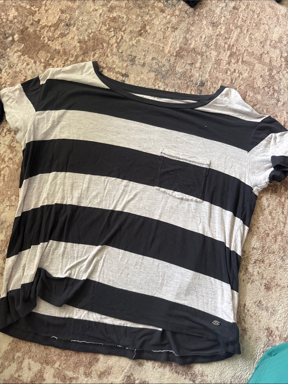 American Eagle Outfitters Black and White Striped Short Sleeve Top